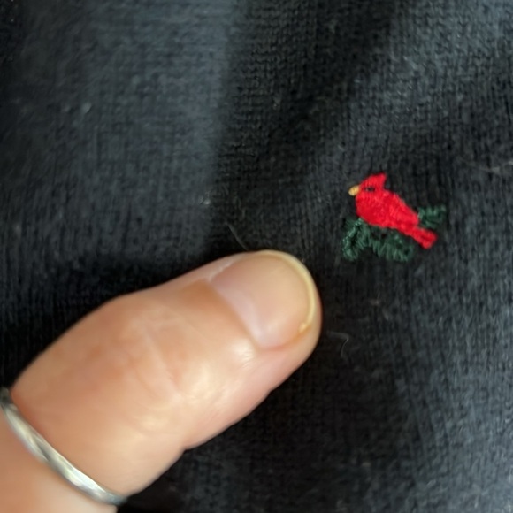 Vintage Baxter & Wells 3/4 Sleeve Black Cardigan with Cardinals Embroidered XL - Picture 3 of 10